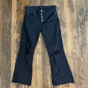 7 For All Mankind Black Distressed Flare Jeans with Button-Fly